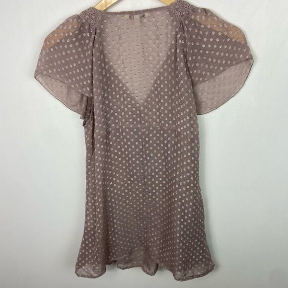 Nordstrom Daniel Rainn Dusty Rose Blush Pink Sheer Polka Dot Blouse Ruffle Top S - Picture 8 of 8